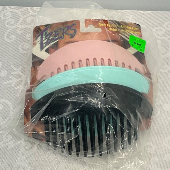 T'zers Hair-Top Comb Set 3 Colors Plastic Holds Hair Securely - Picture 1 of 3